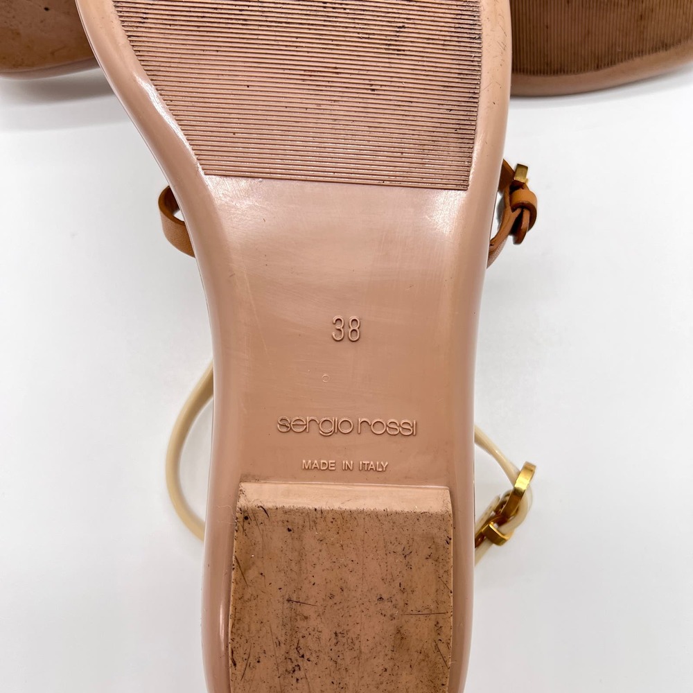 SERGIO ROSSI Shoes Womens 38 Cream Brown T-strap Jelly Sandal Thong Flip Flop - Picture 10 of 12